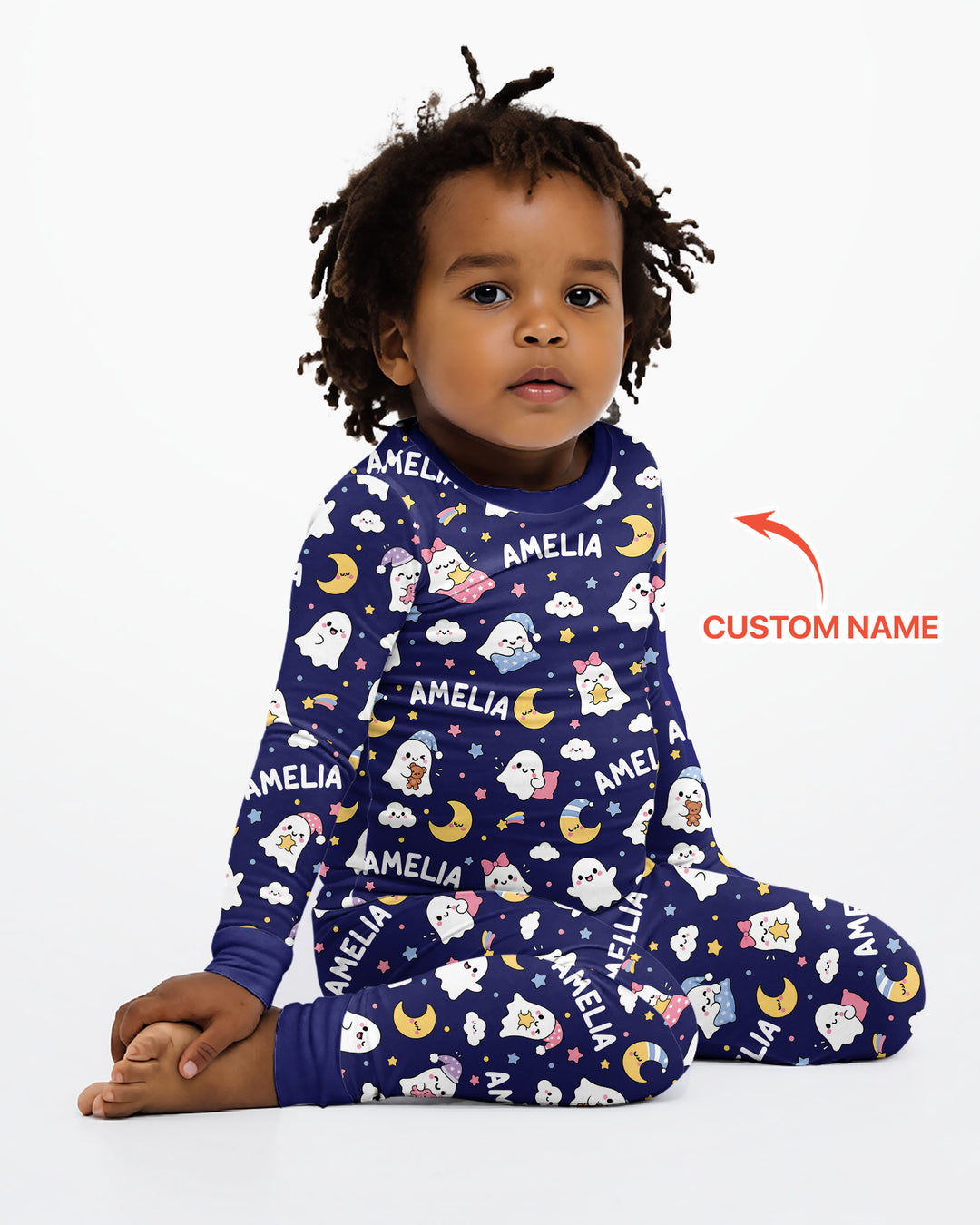 Sweet Dreams Cute Ghost Custom Name Bamboo Two Piece Long Sleeve Pajama Set