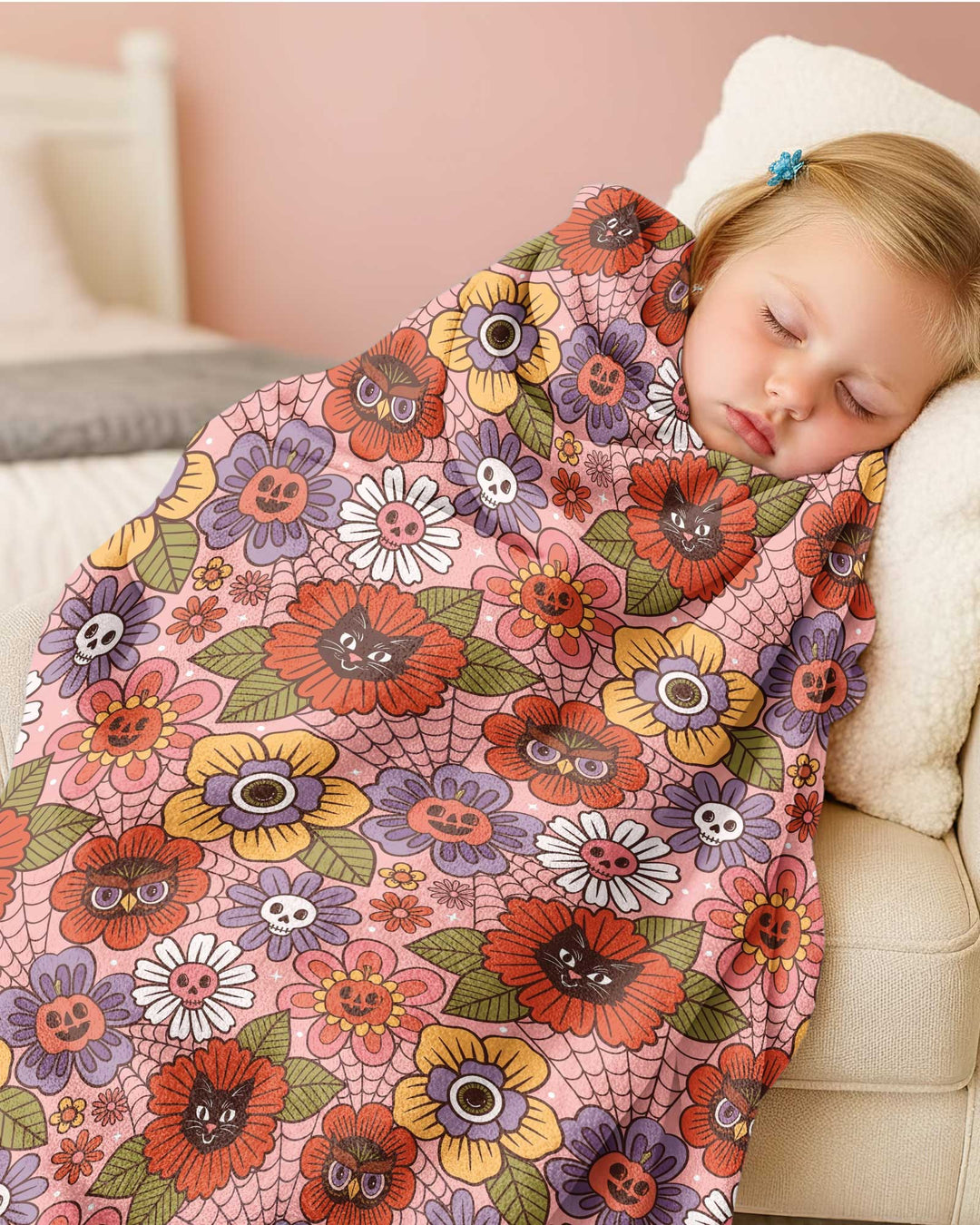 70s Halloween Floral Bamboo Blanket