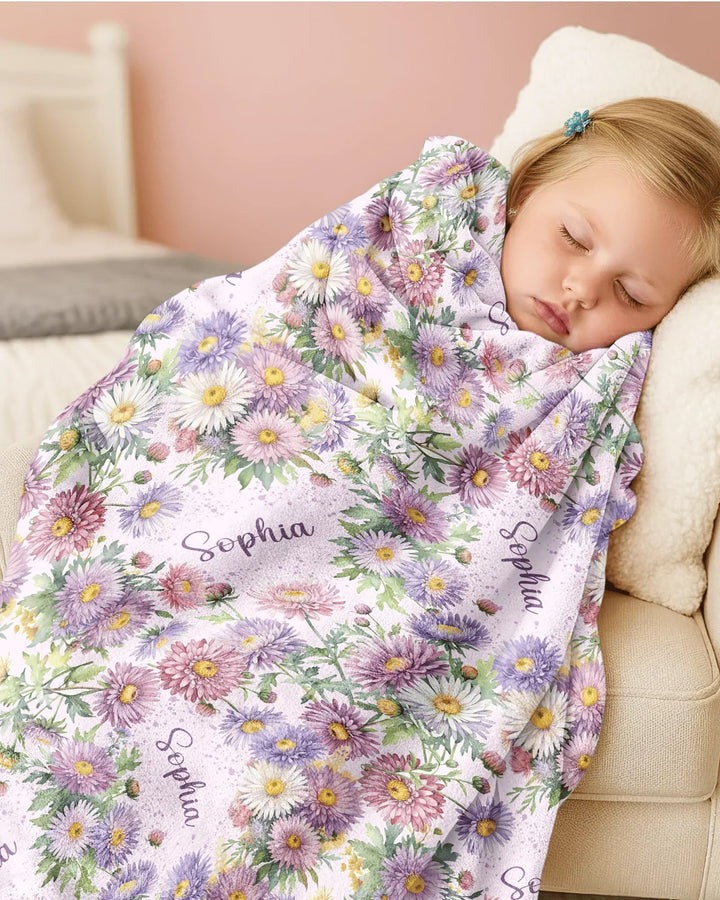 Custom Name Birth Month Flowers Bamboo Blanket