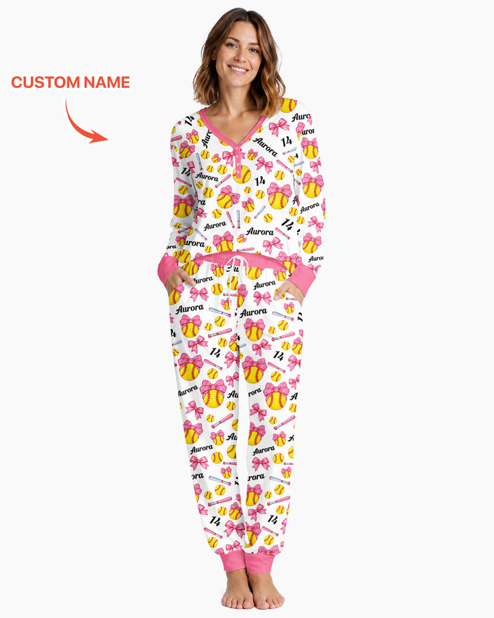 Little Softball Star Bamboo Women Pajama Set