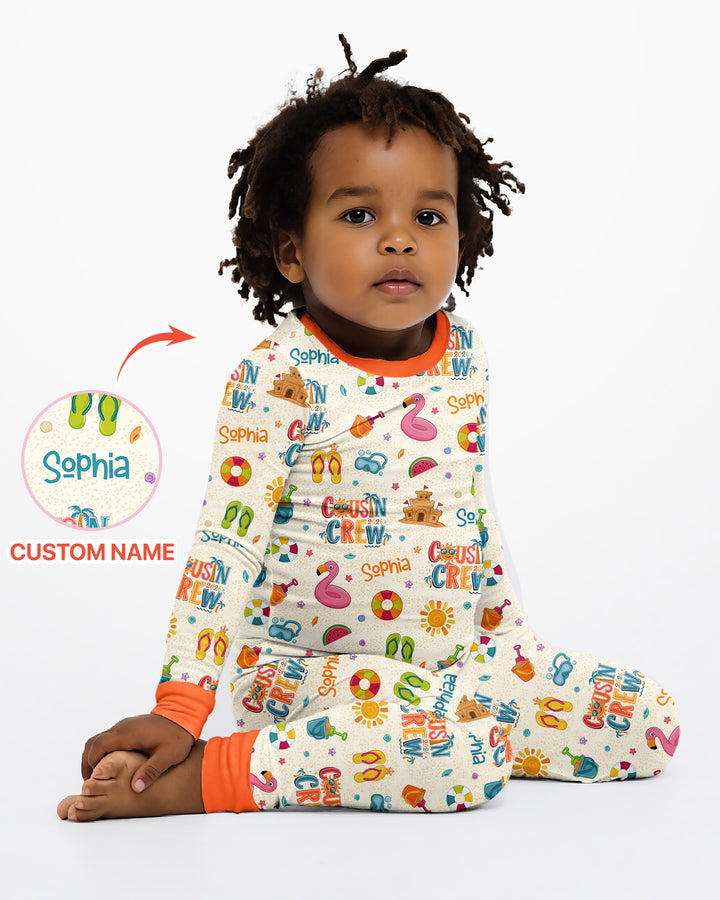 Custom Name Summer 2026 Cousin Crew Bamboo Two Piece Long Sleeve Pajama Set
