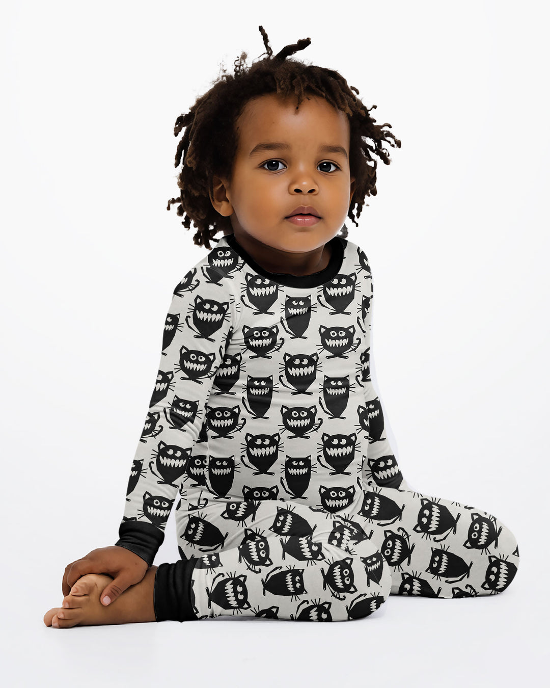 Halloween Monster Cats Bamboo Two Piece Long Sleeve Pajama Set