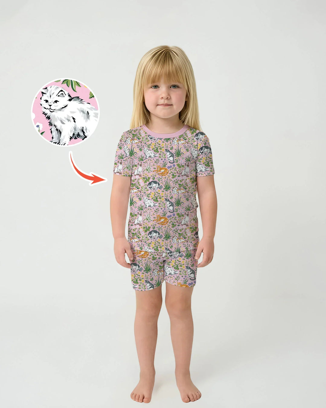 Kitten Garden Family Matching Bamboo Two Piece Short Sleeve Shorts Pajama Set