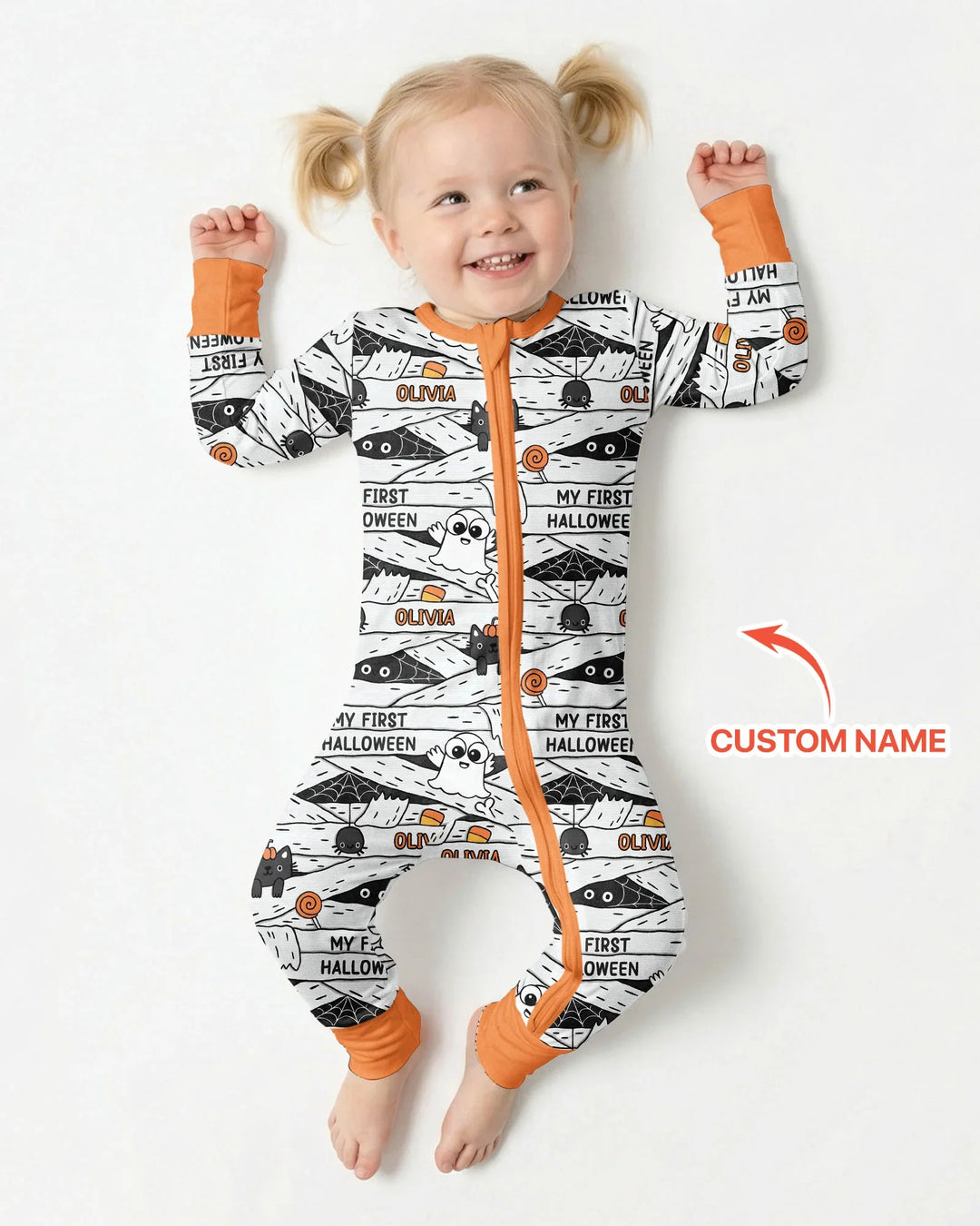 Custom Name Doodle Ghost My First Halloween Bamboo Convertible Zippy