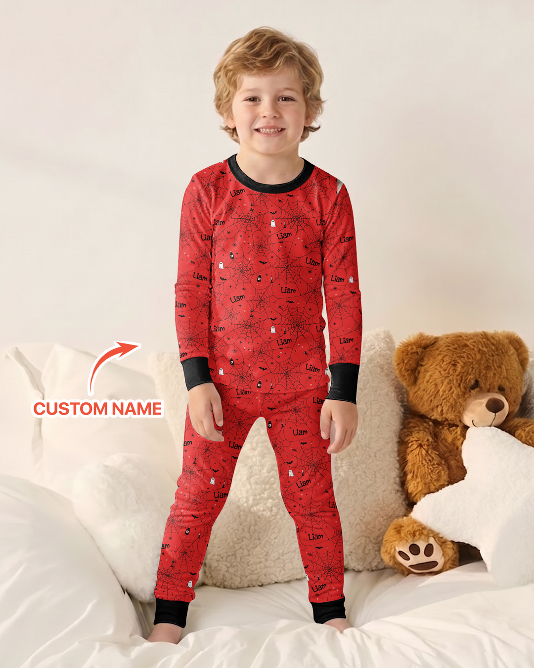 Spooky Spider Web Halloween Custom Name Bamboo Two Piece Long Sleeve Pajama Set