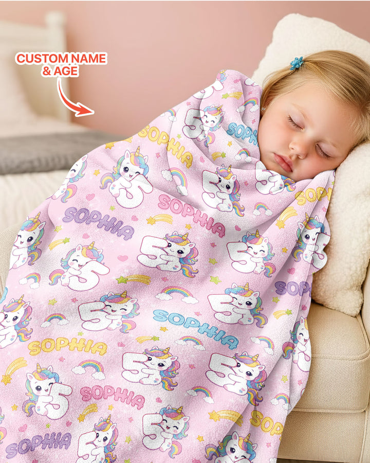 Custom Name Kawaii Unicorn Birthday Bamboo Blanket