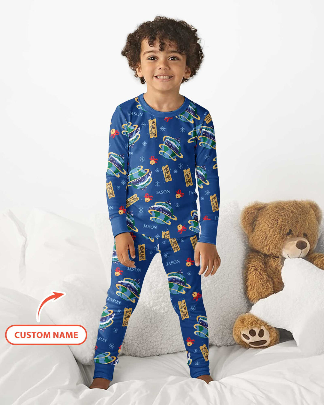 Custom Name Christmas Express Train Bamboo Two Piece Long Sleeve Pajama Set
