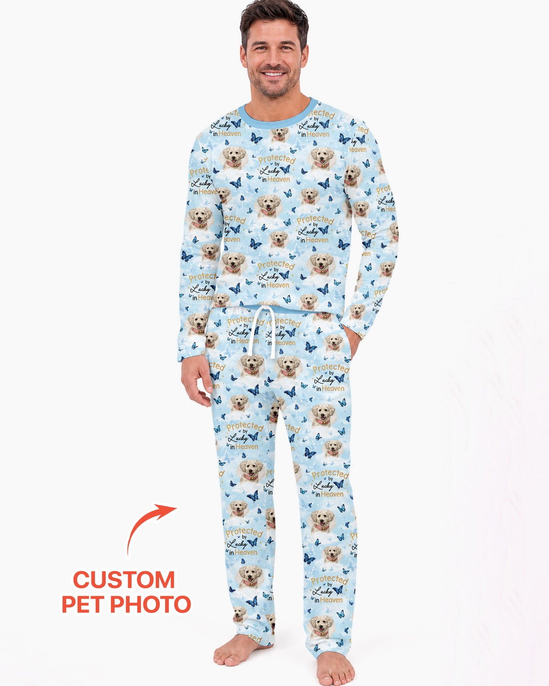Custom Pet Photo Protected By Heaven Family Bamboo Men's Pajama Set