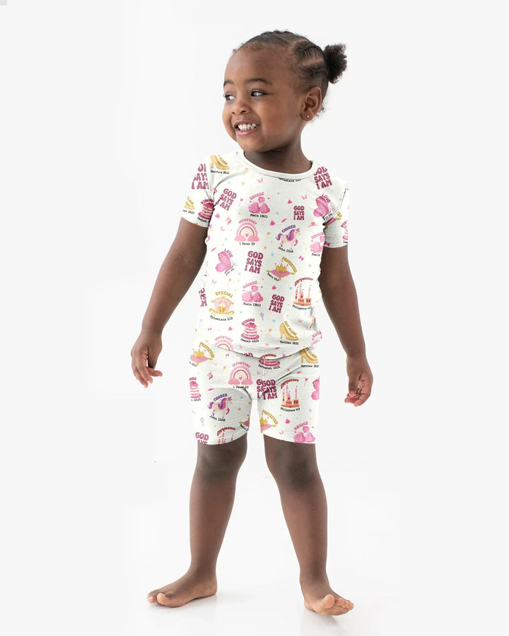 God Says I Am Girl Bamboo Two Piece Short Sleeve Shorts Pyjamas Set