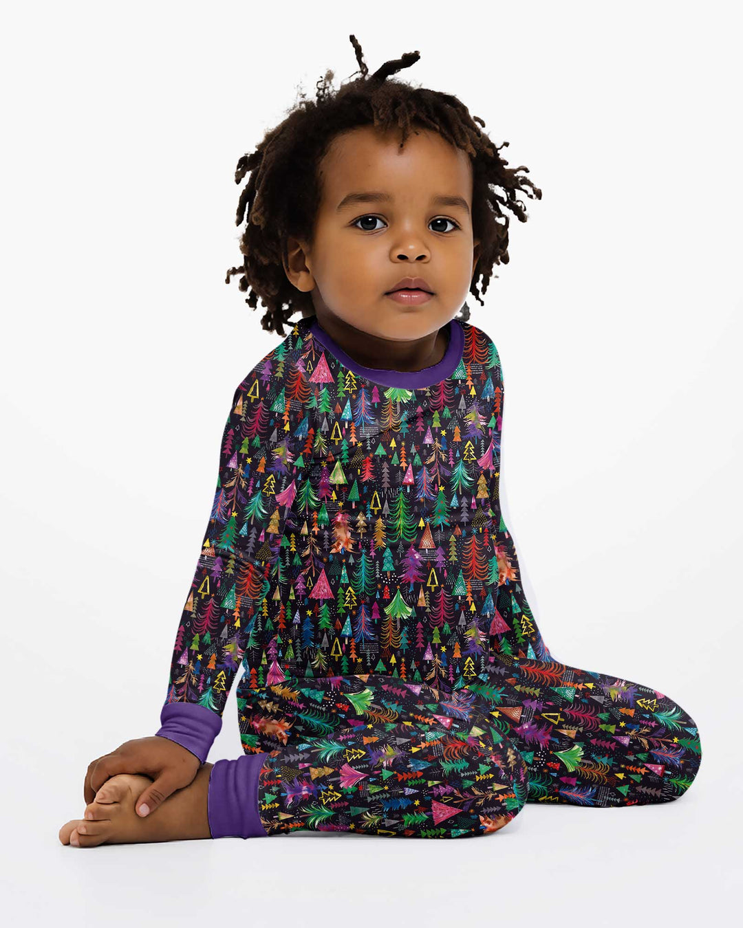 Christmas Holiday Colorful Trees Bamboo Two Piece Long Sleeve Pajama Set