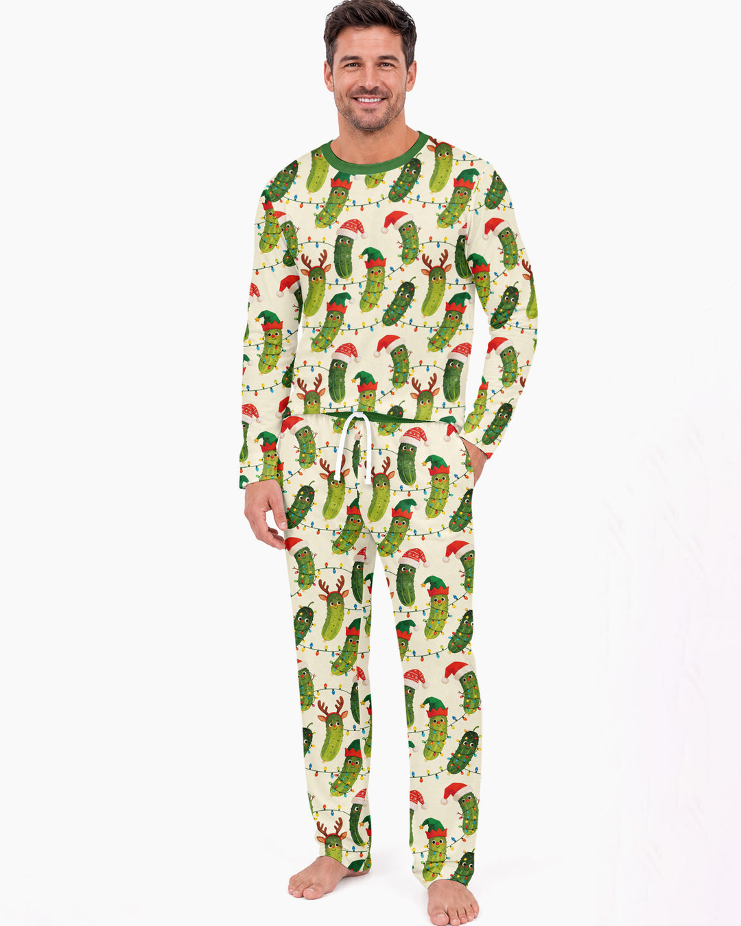 Cheerful Christmas Pickle Bamboo Men's Pajama Set