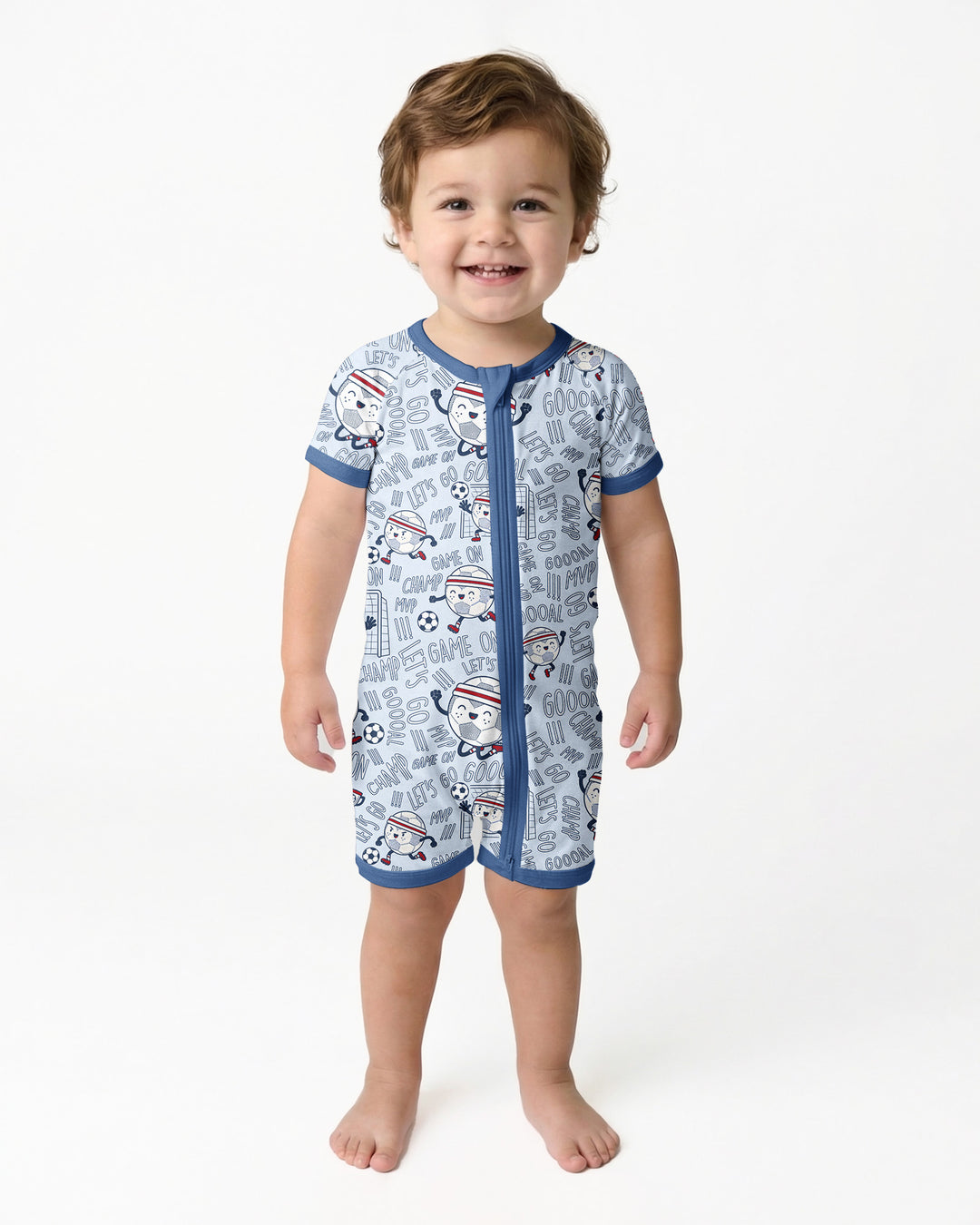 Happy Soccer Ball Family Matching Bamboo Shorty Zippy