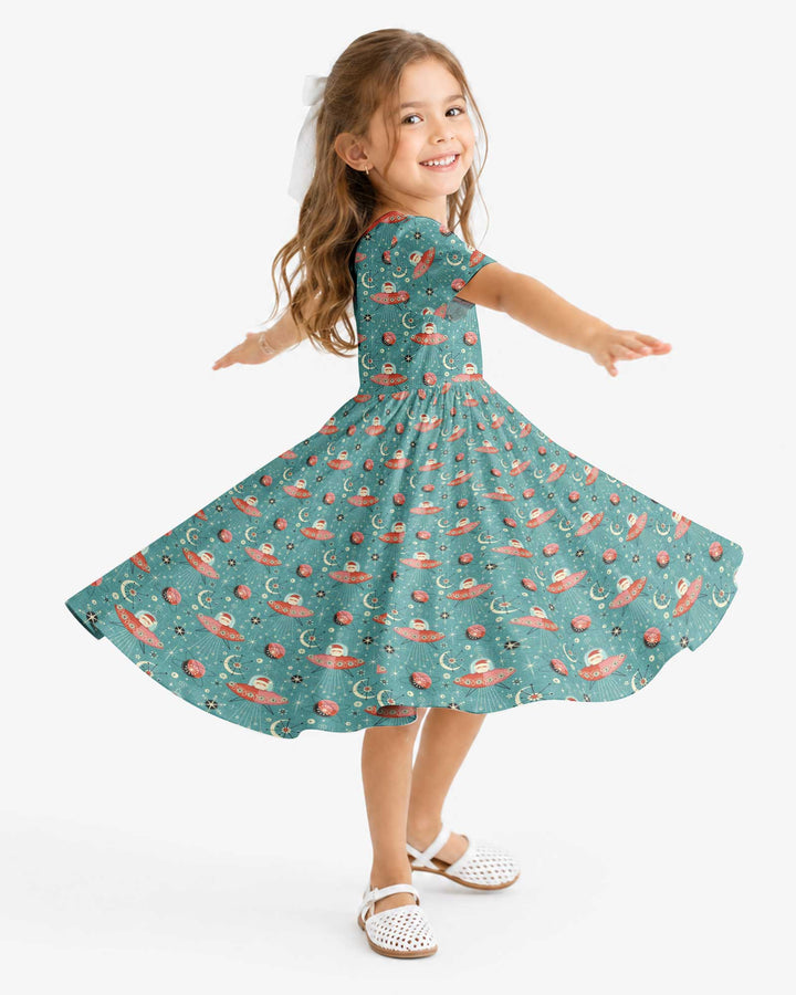Atomic Santas in Space Bamboo Twirl Dress