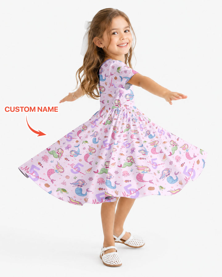 Custom Name Birthday Mermaid Bamboo Twirl Dress