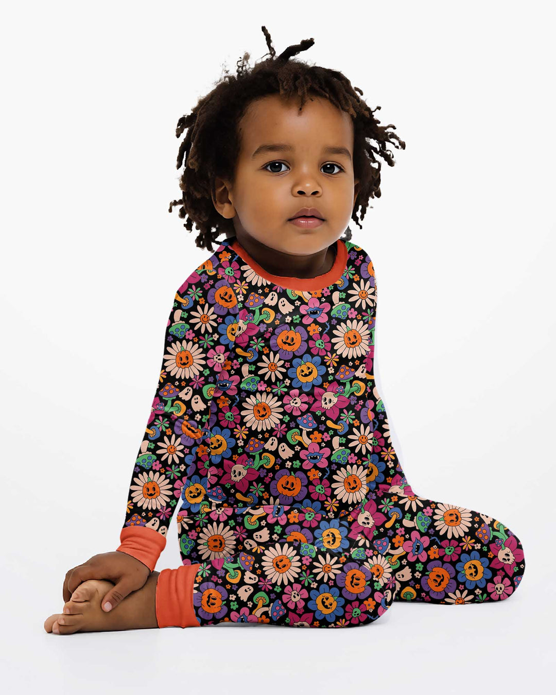 Halloween Flowers Bamboo Two Piece Long Sleeve Pajama Set