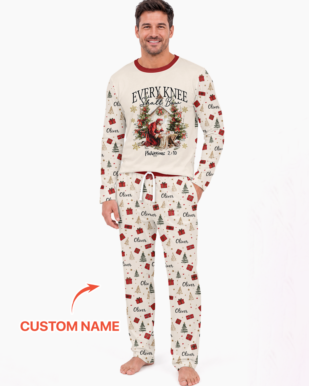 Every Knee Shall Bow Custom Name Mommy And Me Matching Bamboo Men's Pajama Set