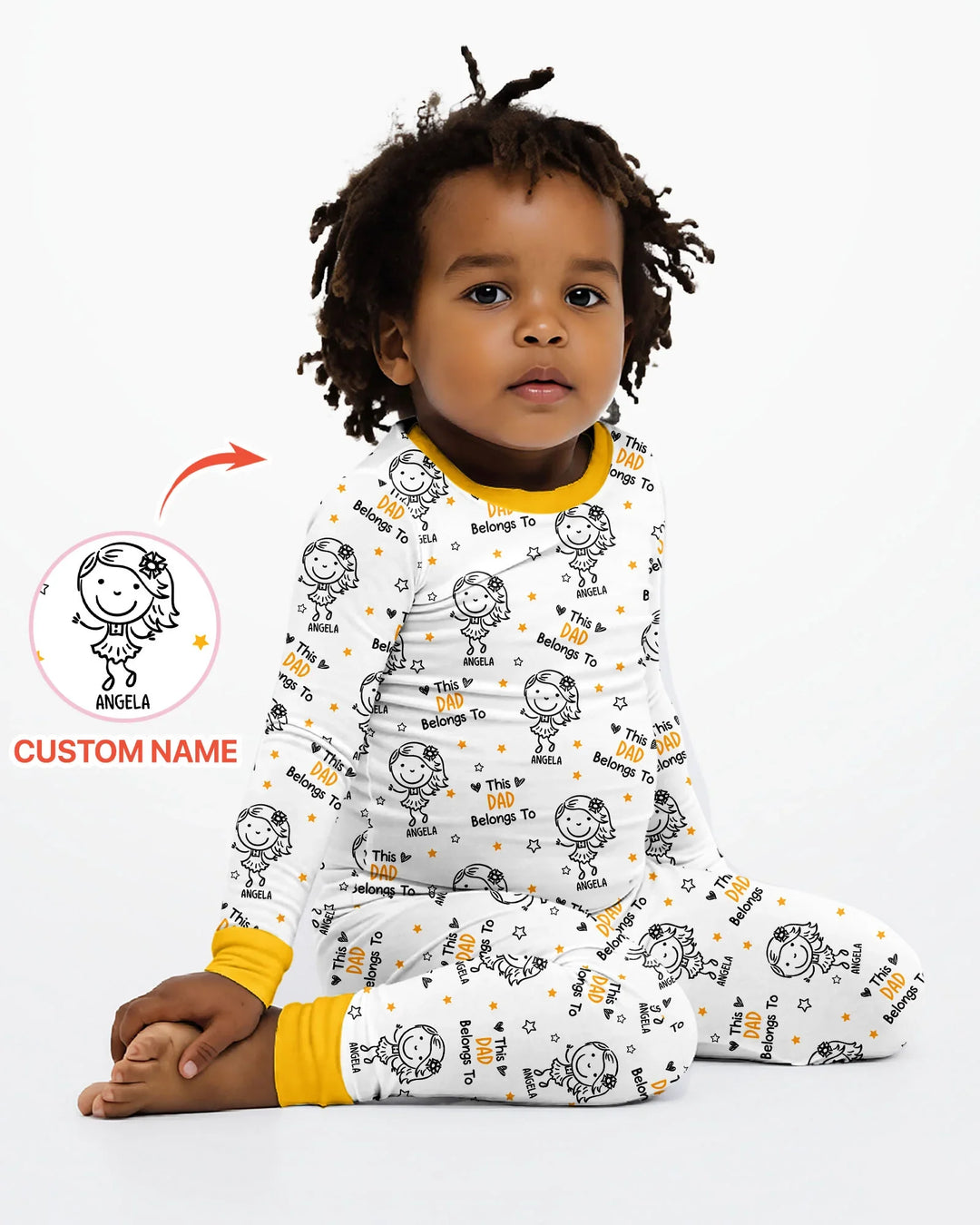 Custom Name This Dad Belongs To Doodle Bamboo Two Piece Long Sleeve Pajama Set