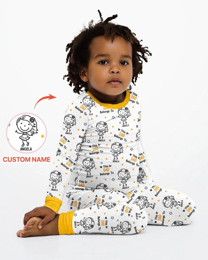 Custom Name This Dad Belongs To Doodle Bamboo Two Piece Long Sleeve Pajama Set