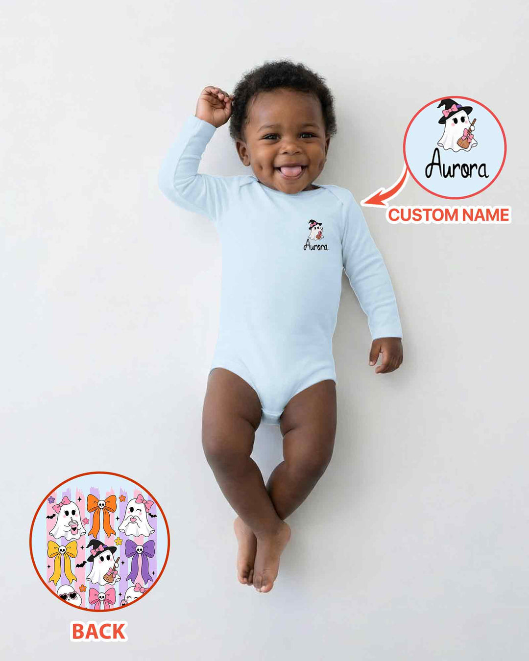 Personalized Pink Bow Ghost Coquette Halloween Bamboo Bodysuit