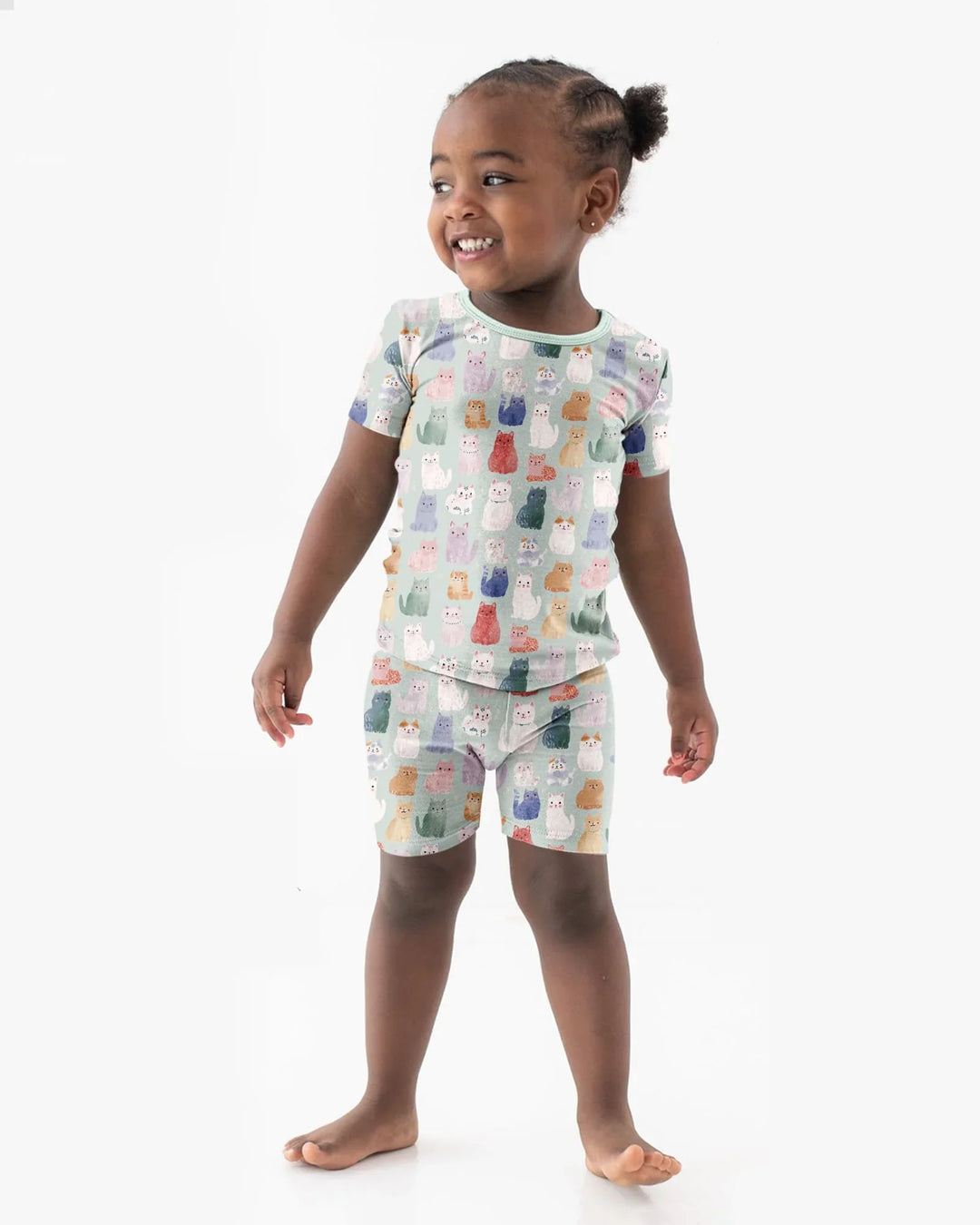 Enchanted Happy Kitty Family Matching Bamboo Two Piece Short Sleeve Shorts Pajama Set