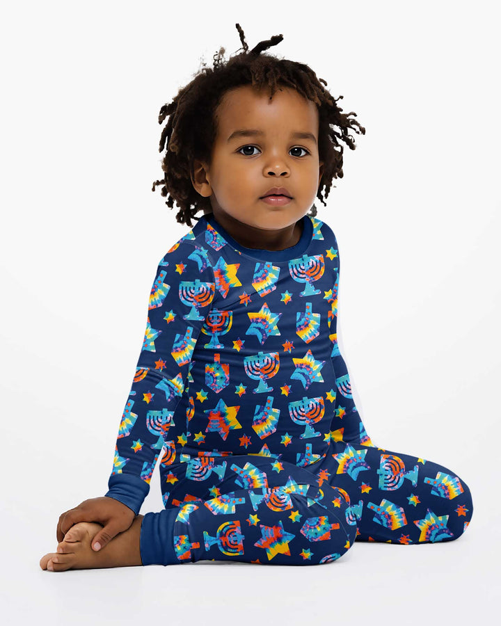 Hanukkah Tie Dye Matching Family Bamboo Two Piece Long Sleeve Pajama Set