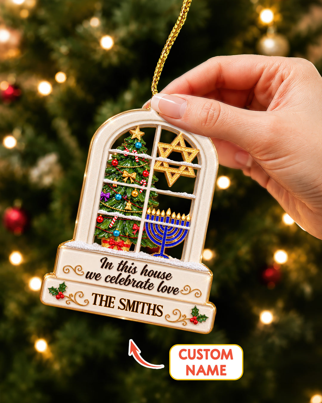 Merry Chrismukkah Jewish and Christian Family Personalized 1-Side Photo Acrylic Ornament