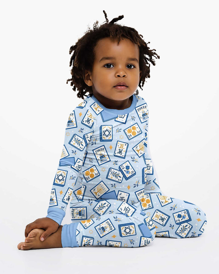 Mahjong Tov Hanukkah Family Matching Bamboo Two Piece Long Sleeve Pajama Set
