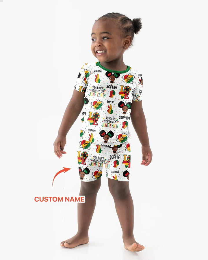 Custom Name My Roots Started On Juneteenth Bamboo Two Piece Short Sleeve Shorts Pajama Set