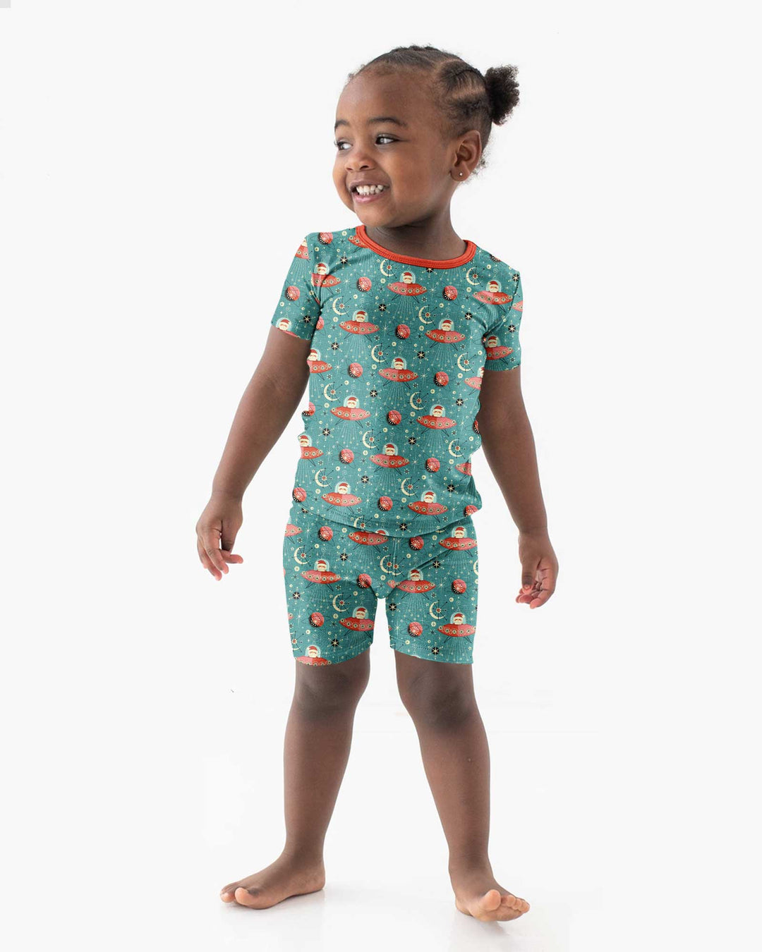 Atomic Santas in Space Bamboo Two Piece Short Sleeve Shorts Pajama Set