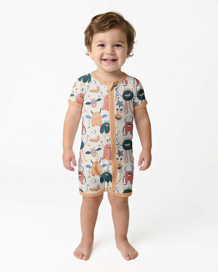 Monsters Fun Pastels Hand Painted Cute Bamboo Shorty Zippy