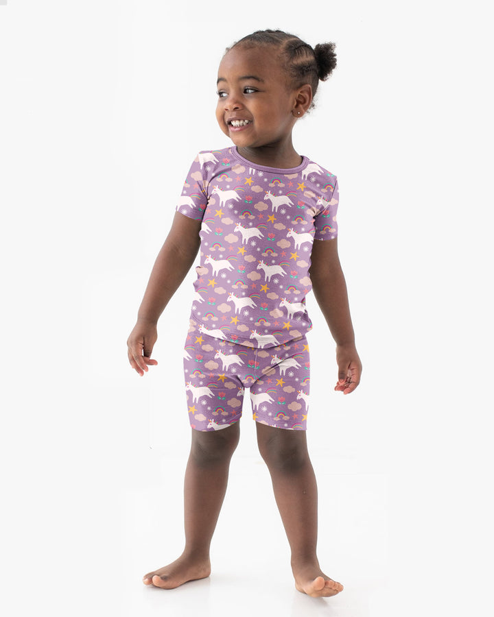 Purple Unicorns Bamboo Two Piece Short Sleeve Shorts Pyjamas Set