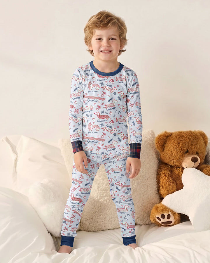 Funny Dachshund Pasta Pups Bamboo Two Piece Long Sleeve Pajama Set
