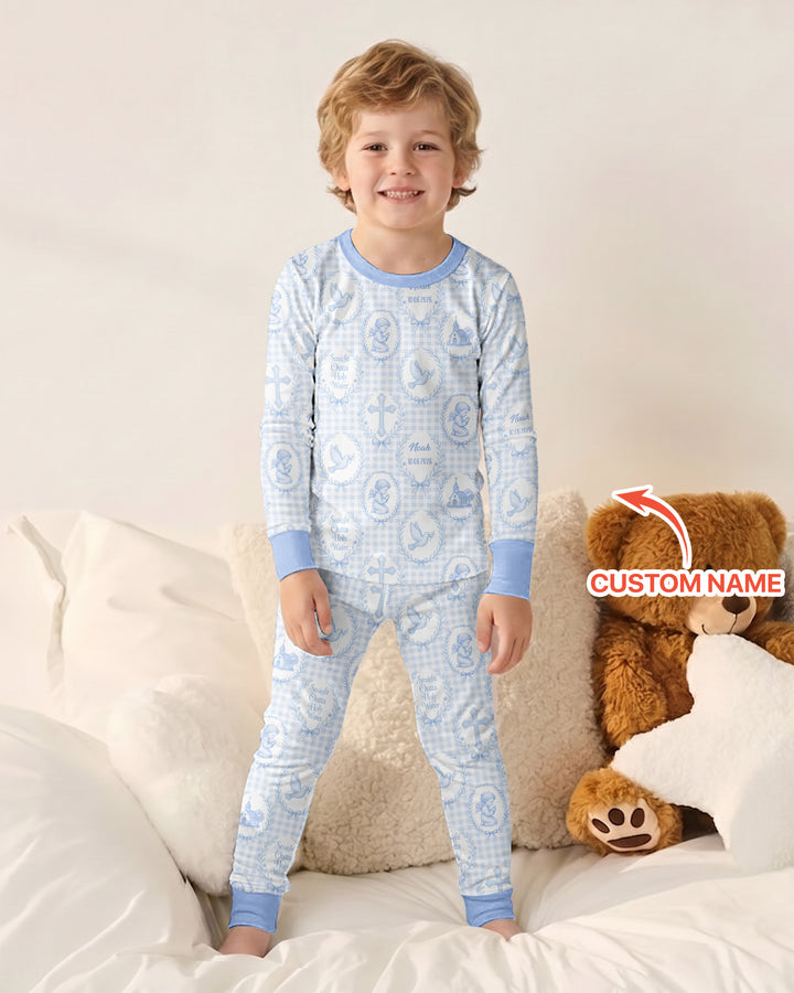 Custom Name Baptism Straight Outta Holy Water Bamboo Two Piece Long Sleeve Pajama Set