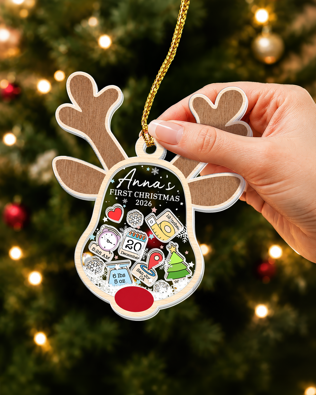 Reindeer Baby First Christmas Shaker Ornament