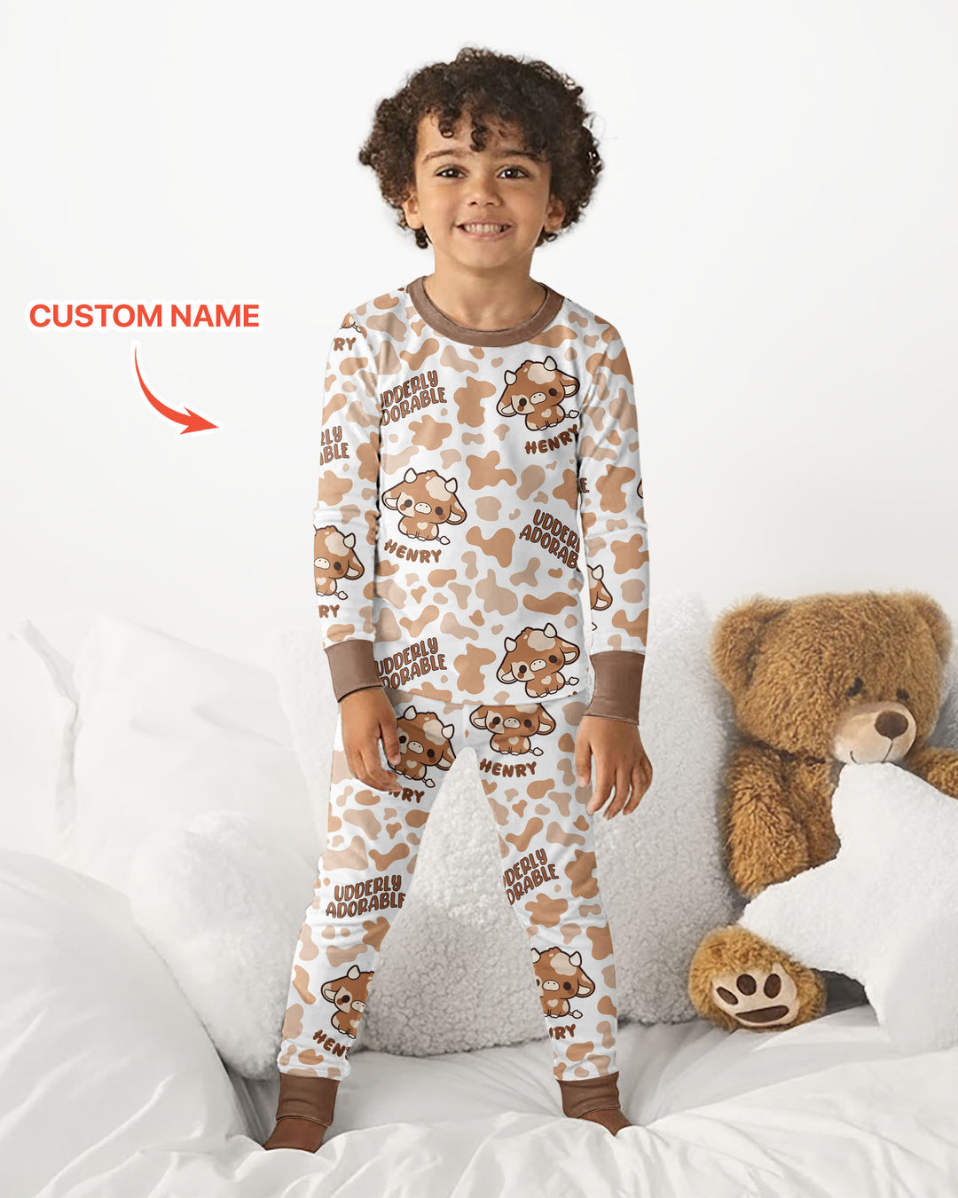Udderly Adorable Custom Name Bamboo Two Piece Long Sleeve Pajama Set