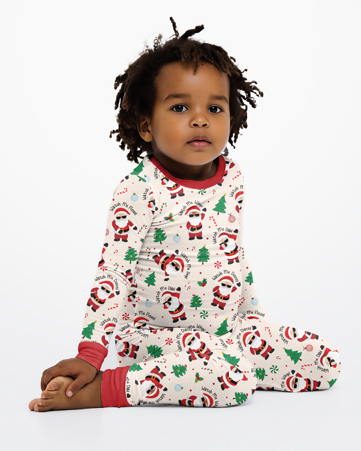 Santa's Christmas Dance Party Bamboo Two Piece Long Sleeve Pajama Set