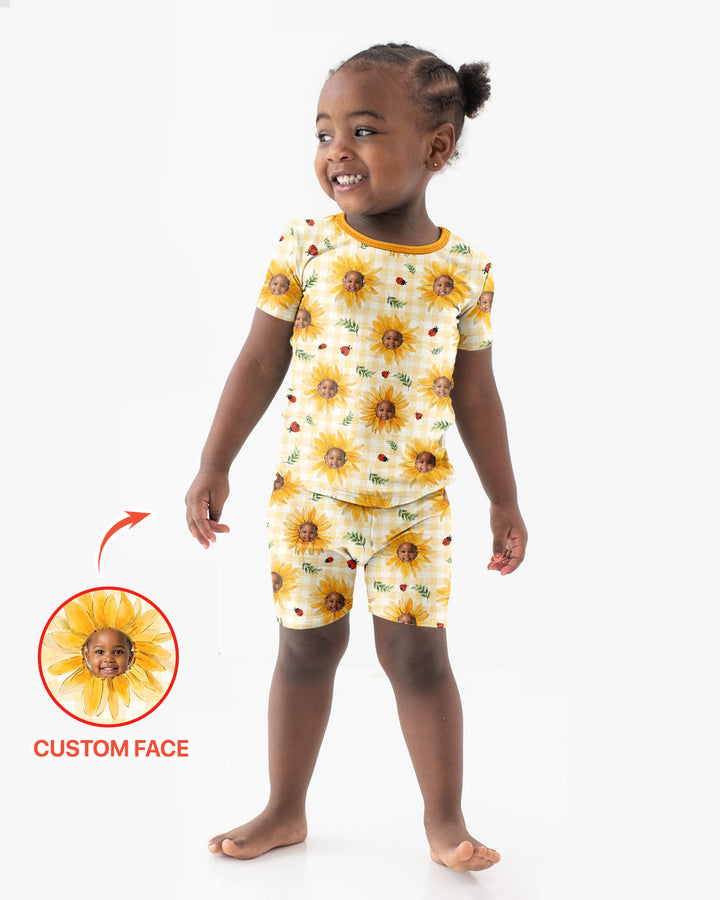 Custom Photo Be The Sunshine Bamboo Two Piece Short Sleeve Shorts Pajama Set