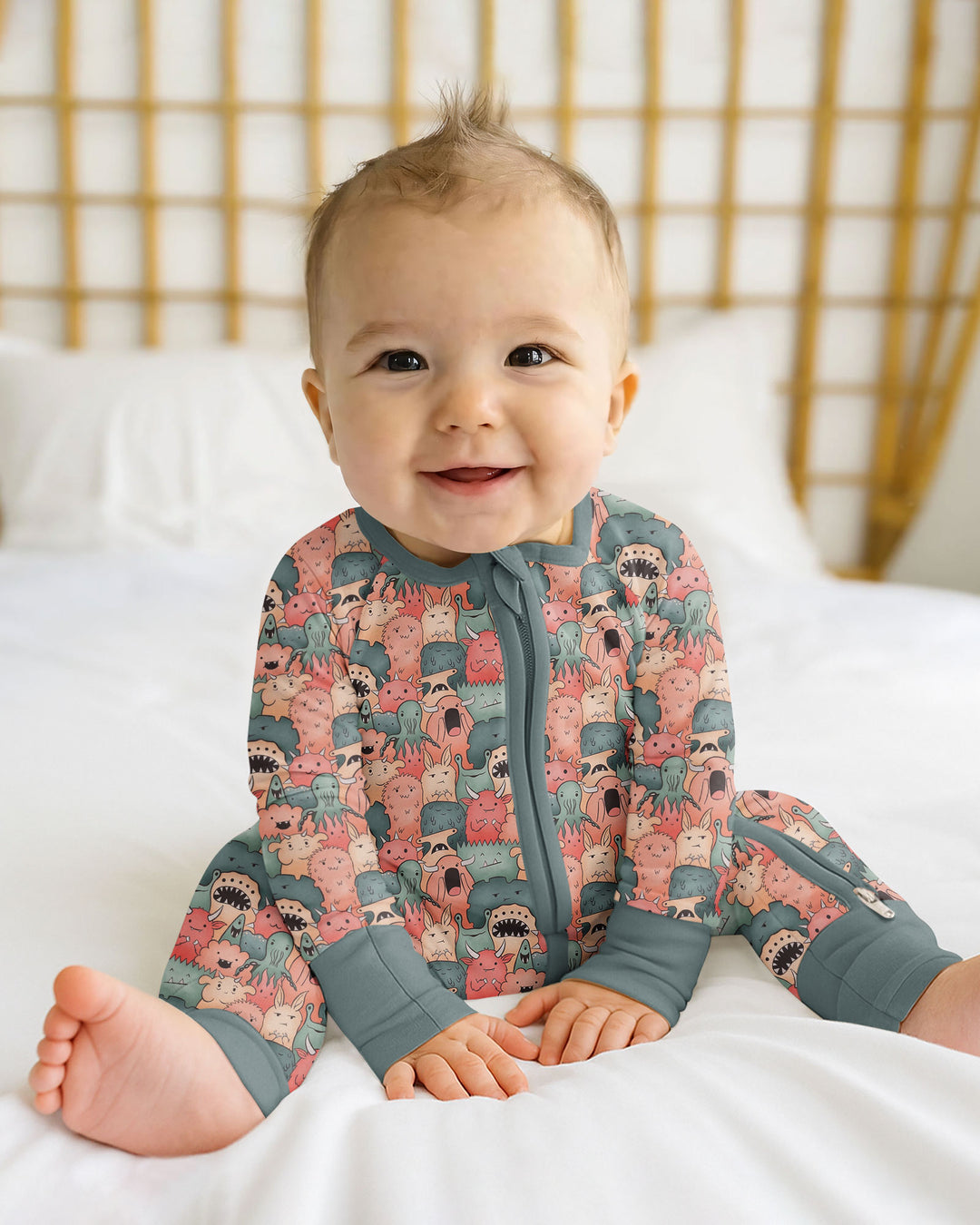Cute Monster Crowd Bamboo Convertible Zippy