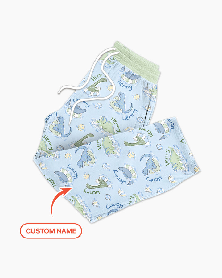 Dinos Swimming Custom Name Bamboo Men's Pajama Set