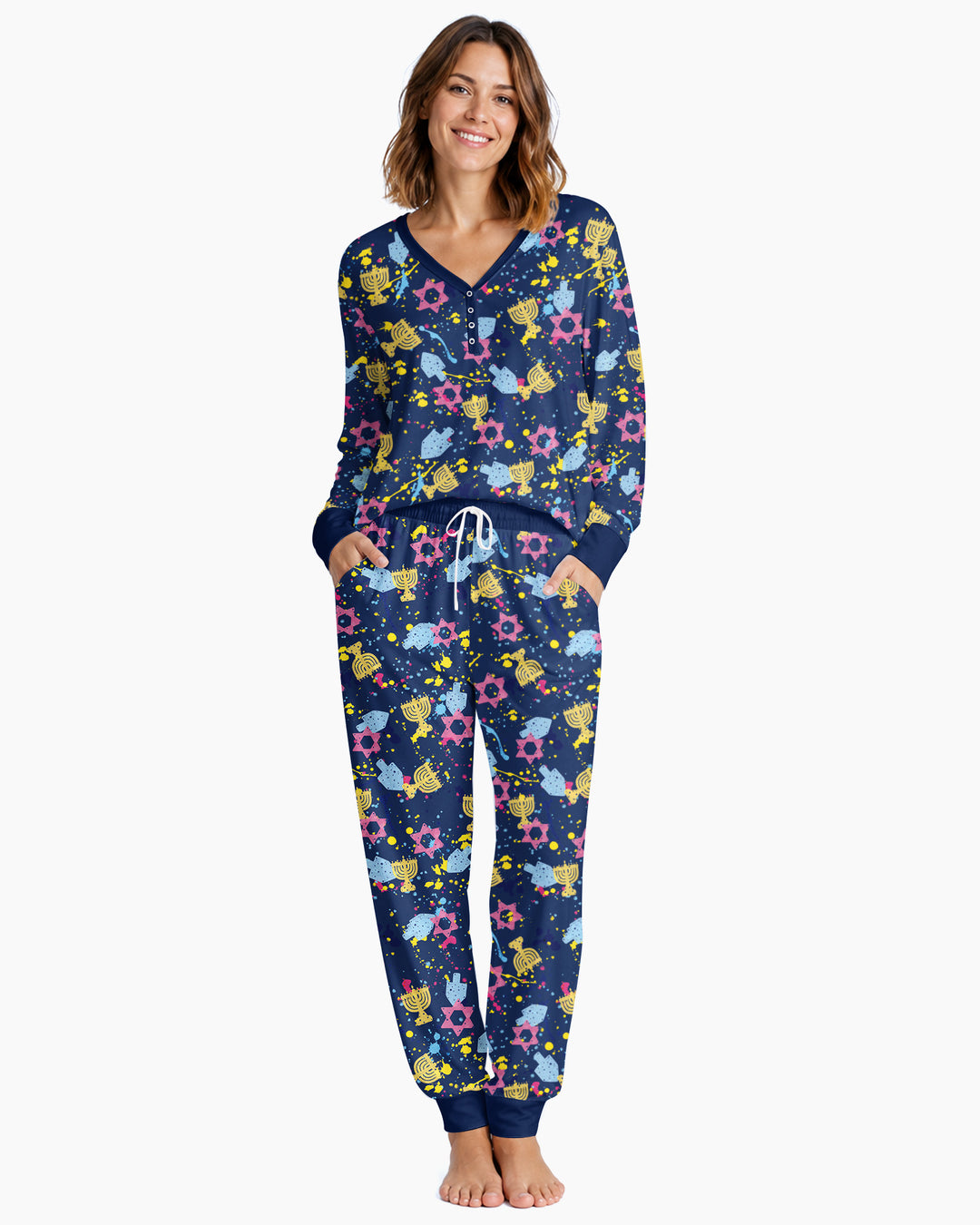 Hanukkah Family Splatter Paint  Bamboo Women Pajama Set