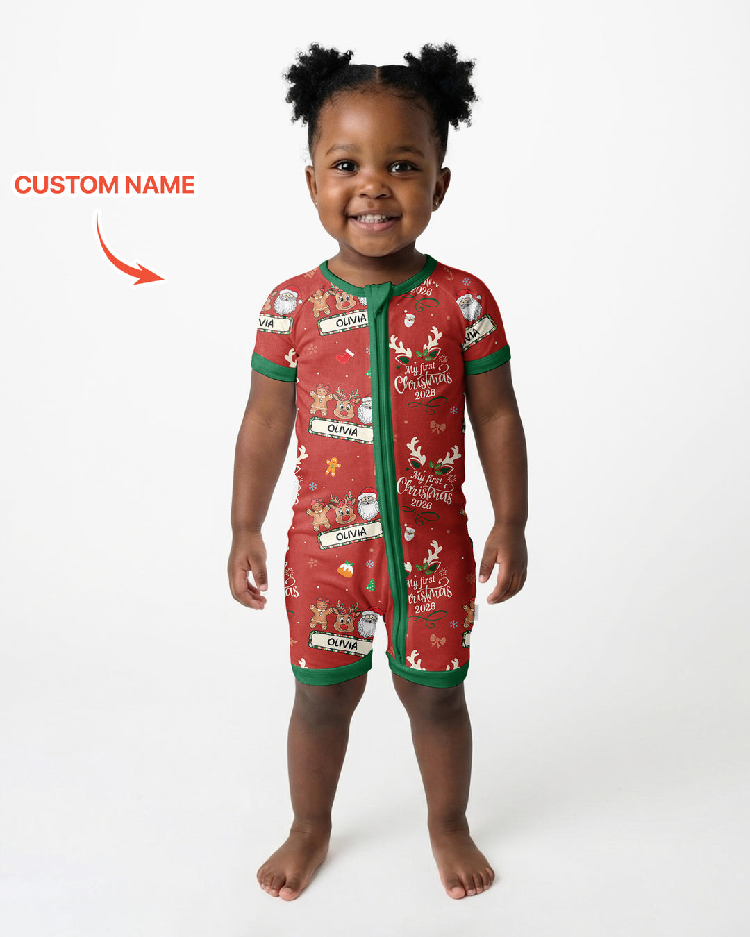 Custom Name Merry Christmas My Deer 2026 Bamboo Shorty Zippy