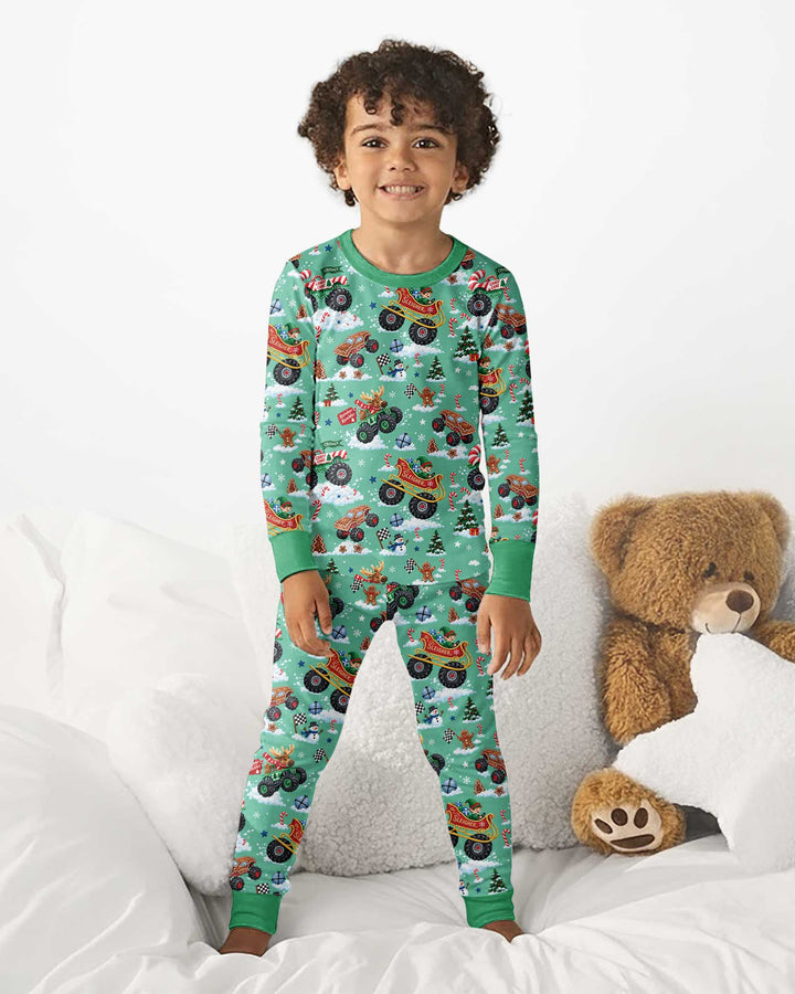 Holiday Monster Truck Bamboo Two Piece Long Sleeve Pajama Set