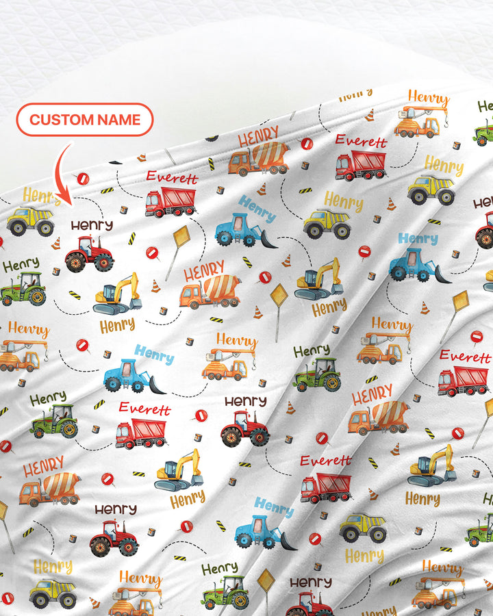 Construction Vehicles Custom Name swaddle blanket