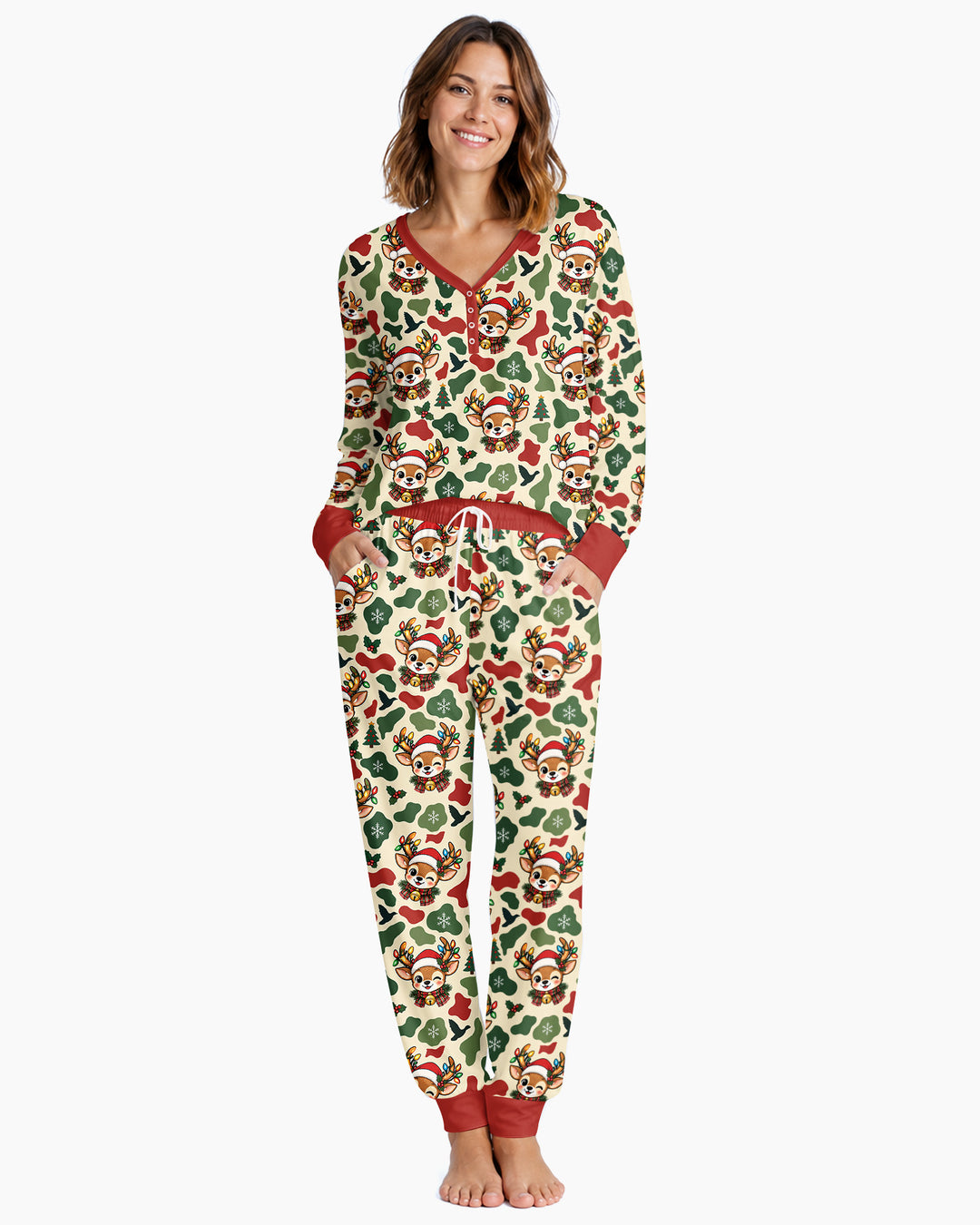 Christmas Deer Hunting Camo Bamboo Women Pajama Set