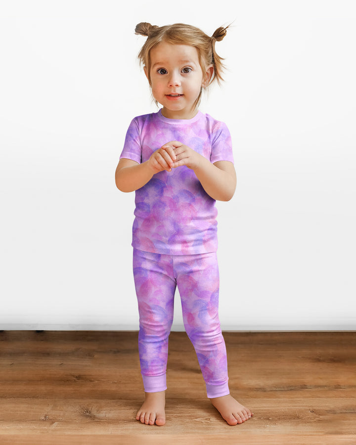 Purple Watercolor Bamboo Two-Piece Short Sleeve Pyjamas Set