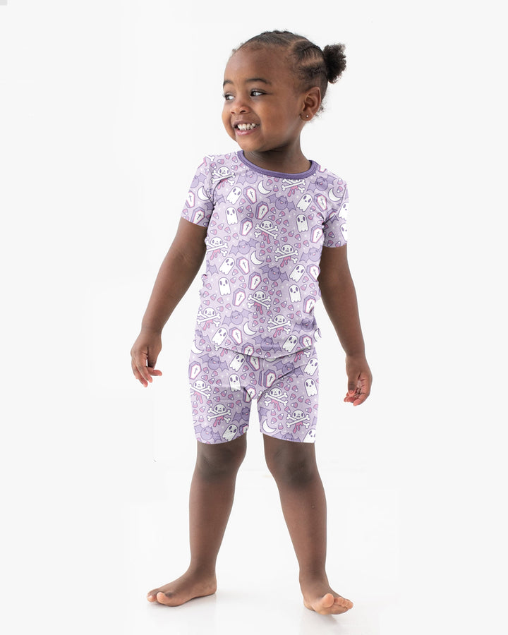 Cute Ghost Halloween Pastel Purple Spooky Bamboo Two Piece Short Sleeve Shorts Pajama Set