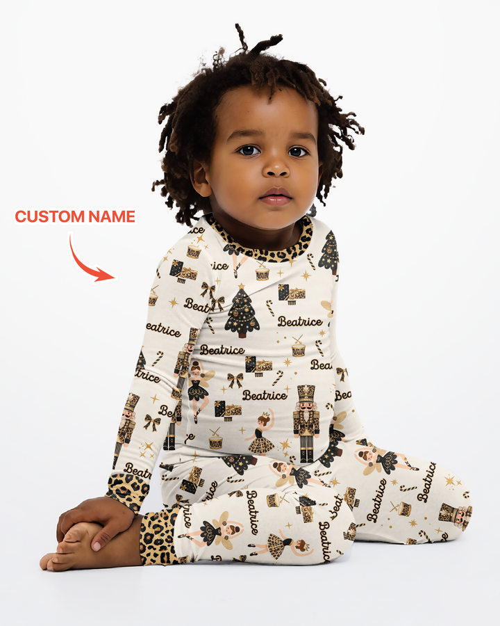 Custom Name Leopard Nutcracker Era Bamboo Two Piece Long Sleeve Pajama Set