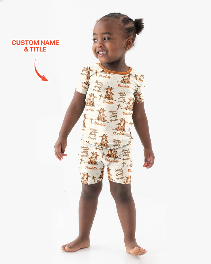 Custom Name Blessed By God Spoiled By Grandma Bamboo Two Piece Short Sleeve Shorts Pajama Set