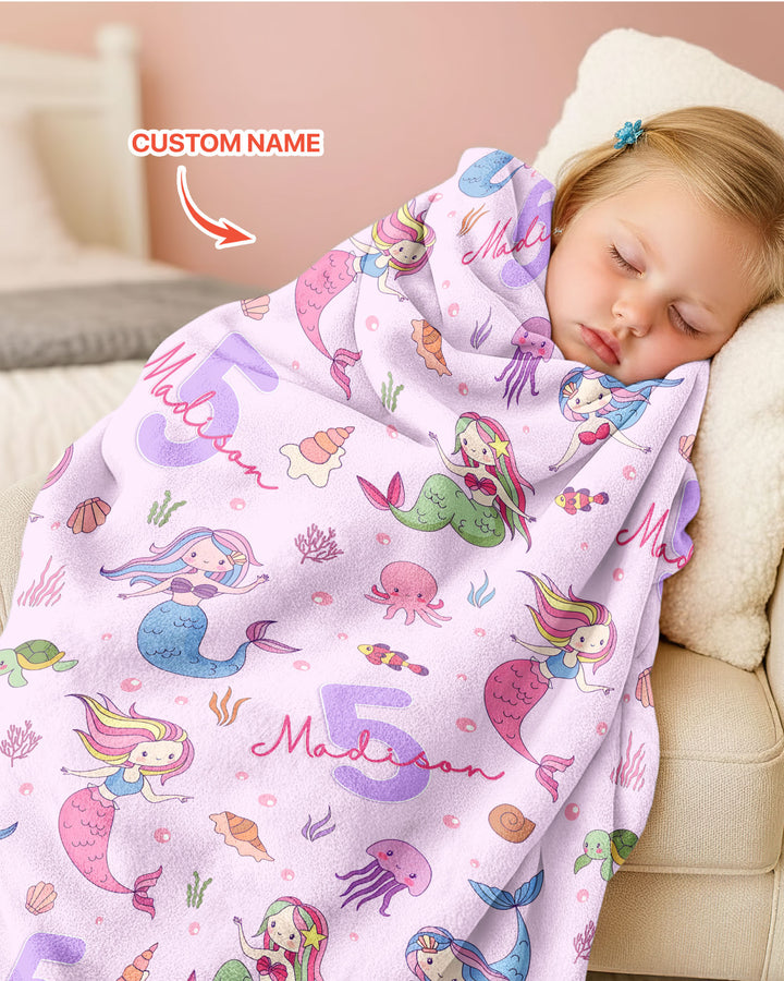 Custom Name Birthday Mermaid Bamboo Blanket