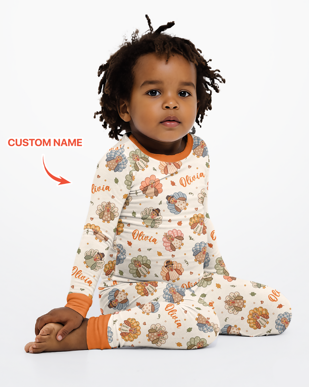 Custom Name Boho Turkey Bamboo Two Piece Long Sleeve Pajama Set